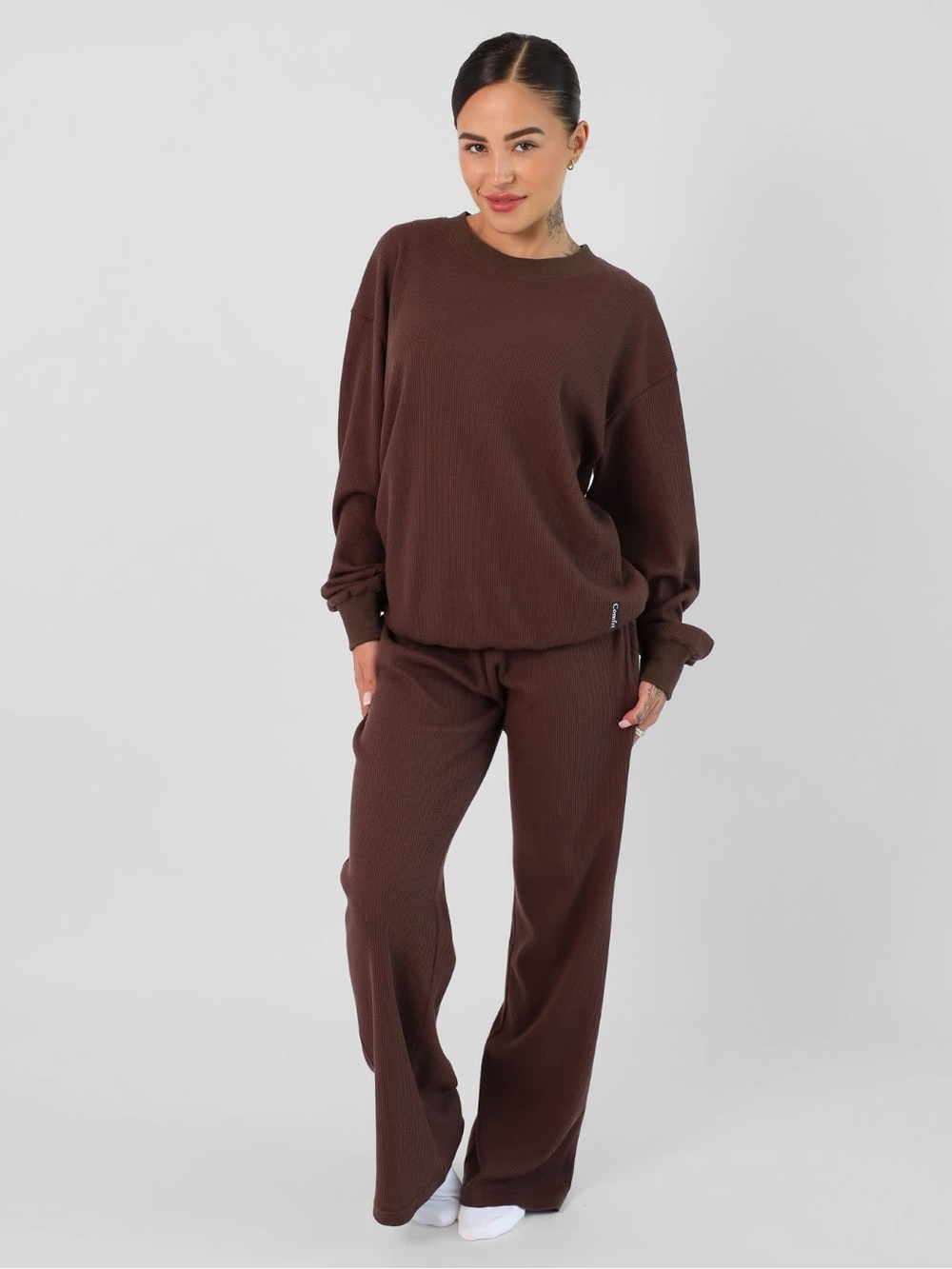 COMFRT Brown Waffle Knit Relaxed Lounge SET! -Medium